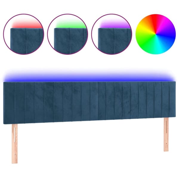sengegavl med LED-lys 200x5x78/88 cm fløjl mørkeblå