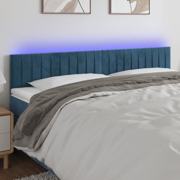 sengegavl med LED-lys 200x5x78/88 cm fløjl mørkeblå