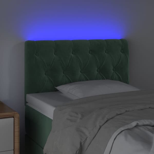 sengegavl med LED-lys 80x7x78/88 cm velour mørkegrøn