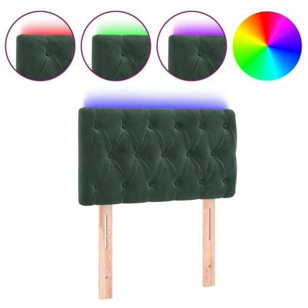 sengegavl med LED-lys 80x7x78/88 cm velour mørkegrøn
