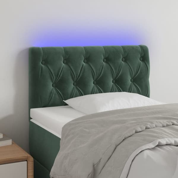 sengegavl med LED-lys 80x7x78/88 cm velour mørkegrøn