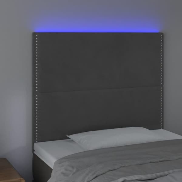 sengegavl med LED-lys 80x5x118/128 cm fløjl mørkegrå