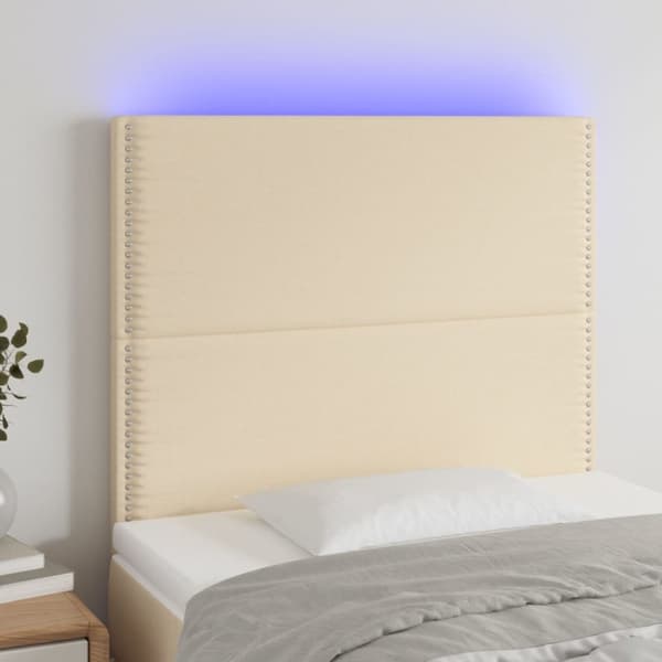 Sängyn pääty LED-valolla, kerma, 90x5x118/128 cm, kangas