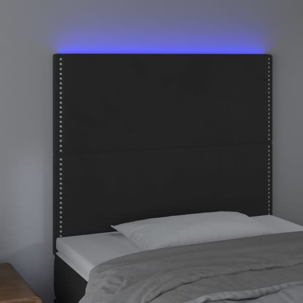 sengegavl med LED-lys 90x5x118/128 cm fløjl sort