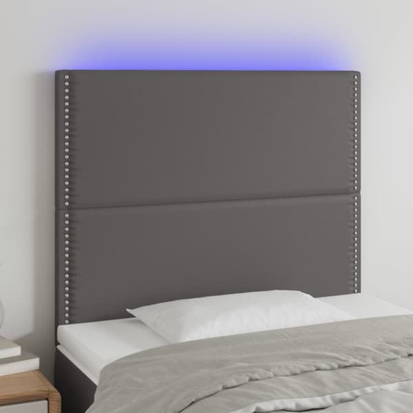 sengegavl med LED-lys 80x5x118/128 cm kunstlæder grå