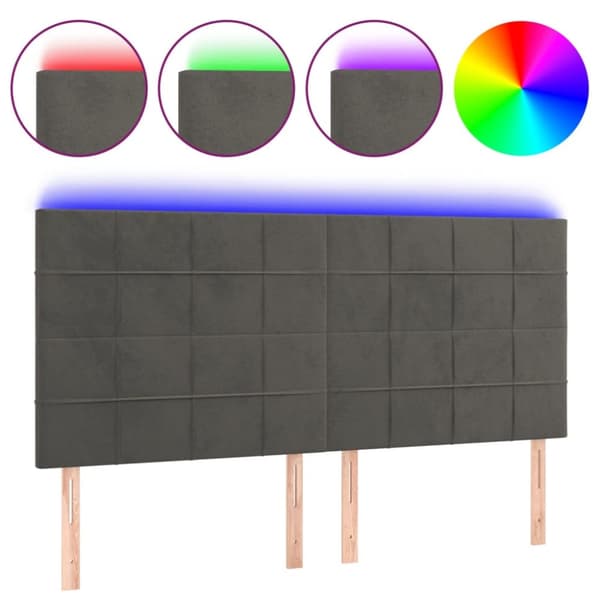 sengegavl med LED-lys 200x5x118/128 cm fløjl mørkegrå