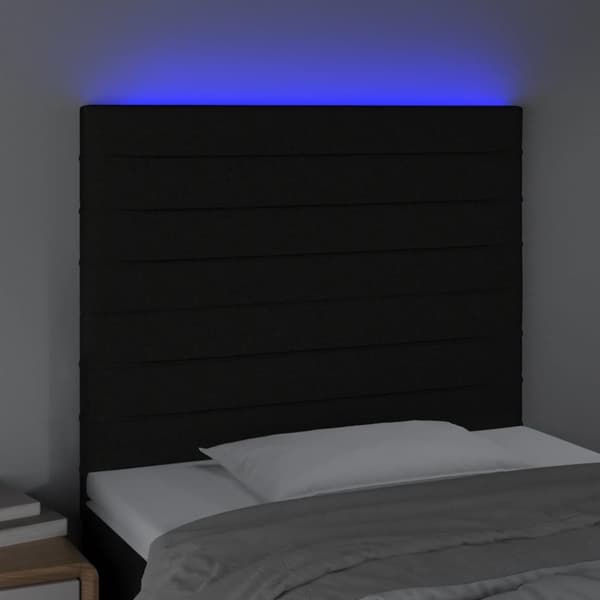sengegavl med LED-lys 100x5x118/128 cm stof sort