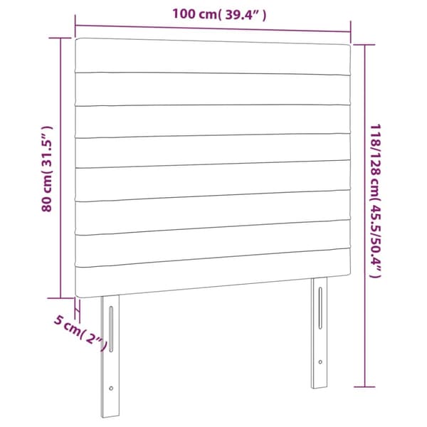 sengegavl med LED-lys 100x5x118/128 cm stof sort