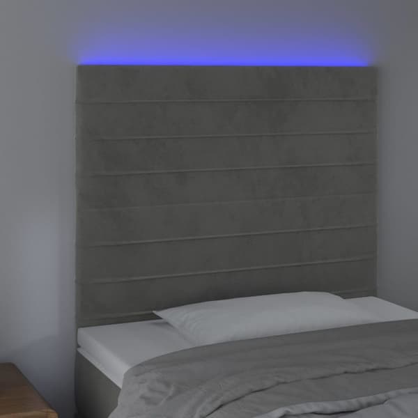 sengegavl med LED-lys 100x5x118/128 cm fløjl lysegrå