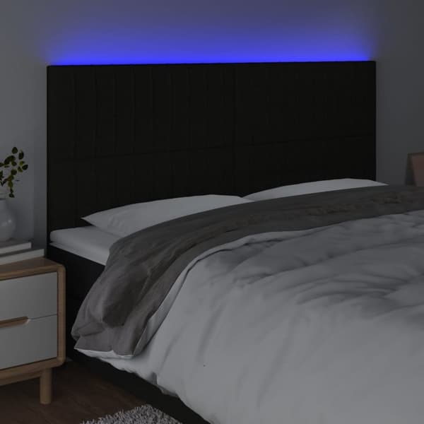 sengegavl med LED-lys 200x5x118/128 cm stof sort