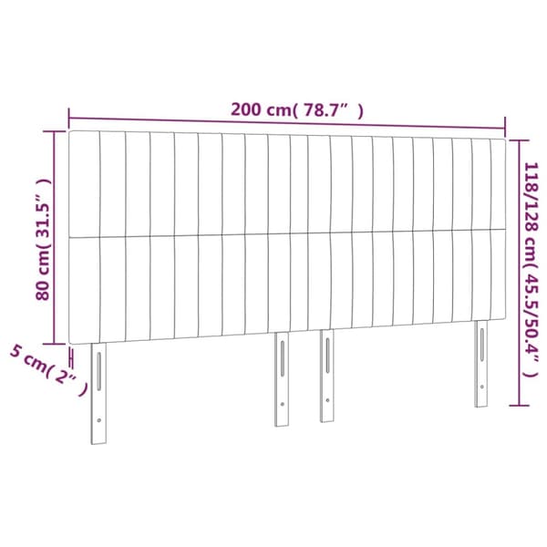sengegavl med LED-lys 200x5x118/128 cm stof sort