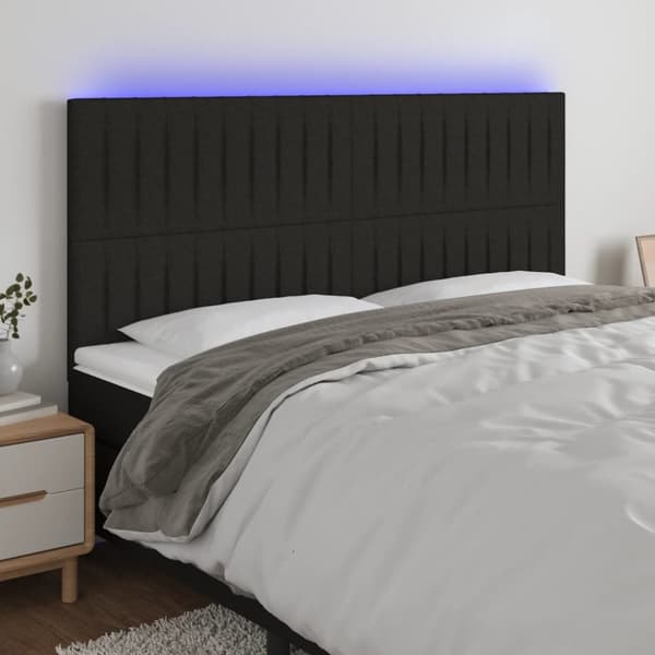sengegavl med LED-lys 200x5x118/128 cm stof sort