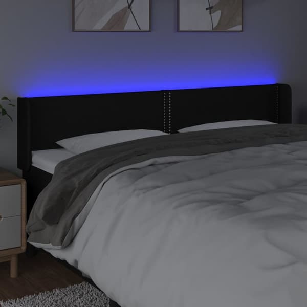 sengegavl med LED-lys 163x16x78/88 cm stof sort