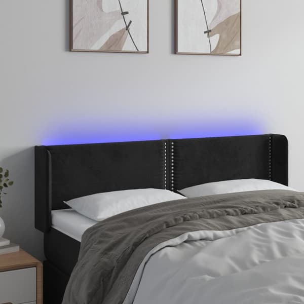 sengegavl med LED-lys 147x16x78/88 cm fløjl sort