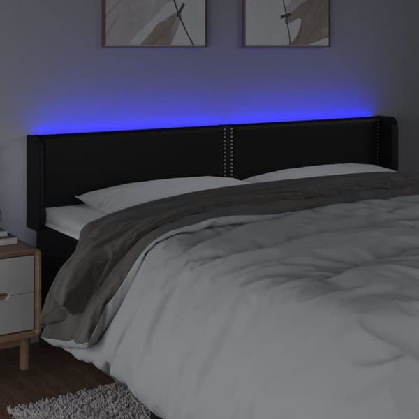 Sängyn pääty LED-valolla, musta, 163x16x78/88cm, keinonahkaa