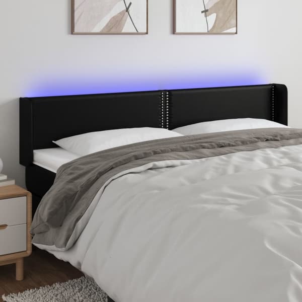 Sängyn pääty LED-valolla, musta, 163x16x78/88cm, keinonahkaa