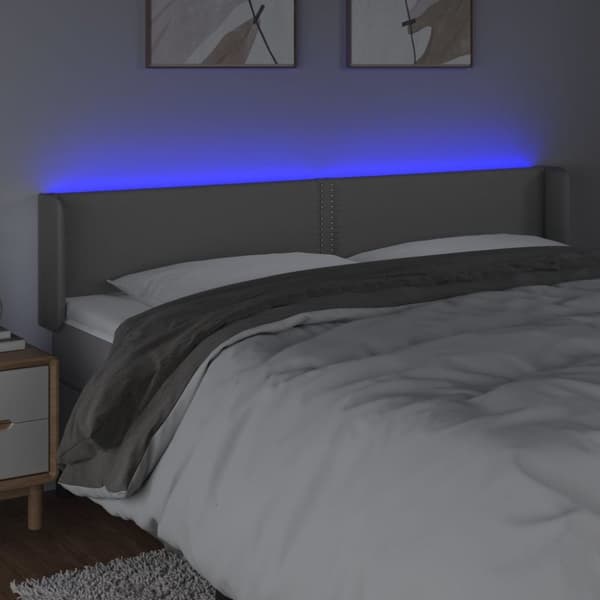 sengegavl med LED-lys 183x16x78/88 cm kunstlæder grå