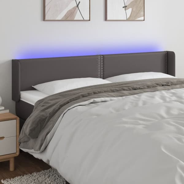 sengegavl med LED-lys 183x16x78/88 cm kunstlæder grå