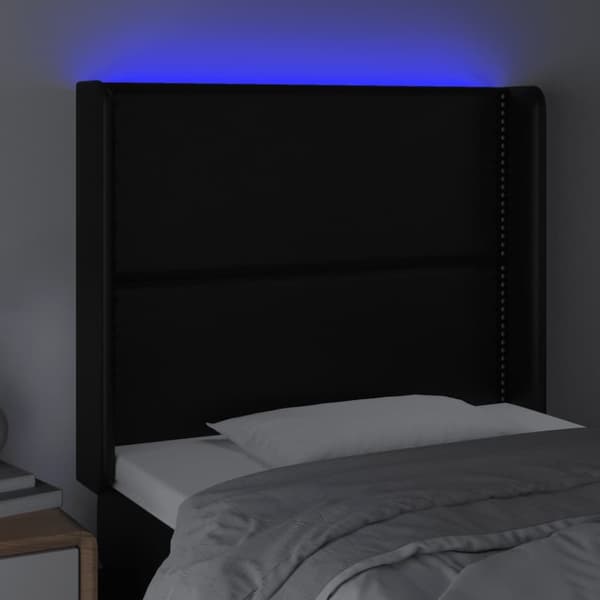 Sängyn pääty LED, musta, 93x16x118/128cm tekonahka