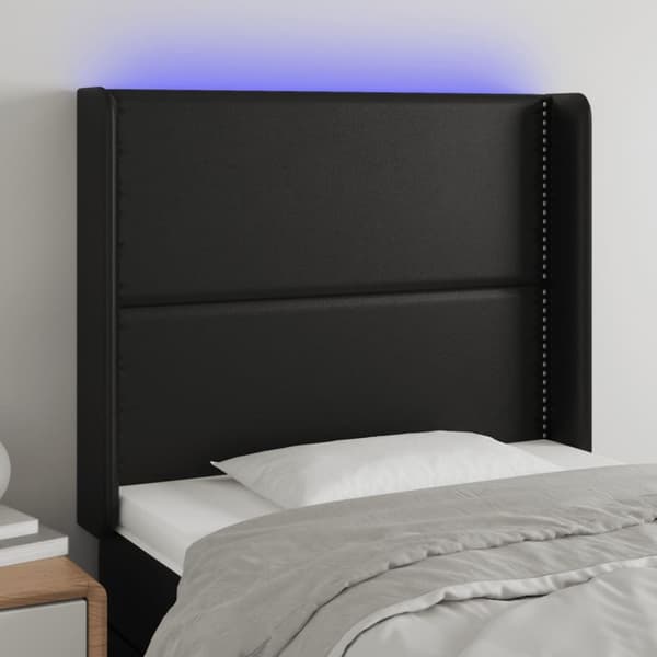 Sängyn pääty LED, musta, 93x16x118/128cm tekonahka