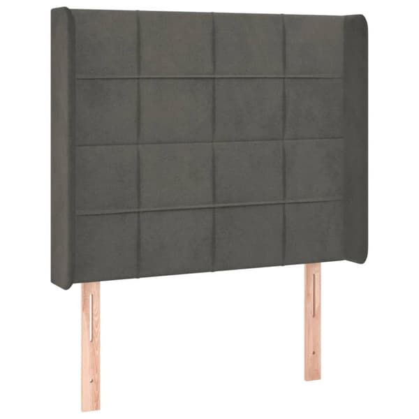 sengegavl med LED-lys 103x16x118/128 cm fløjl mørkegrå