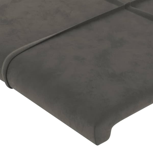 sengegavl med LED-lys 103x16x118/128 cm fløjl mørkegrå