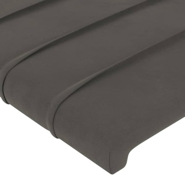 sengegavl med LED-lys 93x16x118/128 cm fløjl mørkegrå