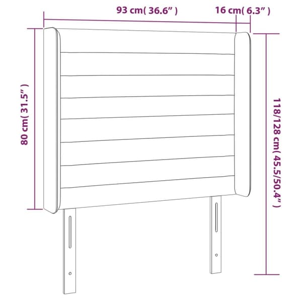 sengegavl med LED-lys 93x16x118/128 cm fløjl mørkegrå