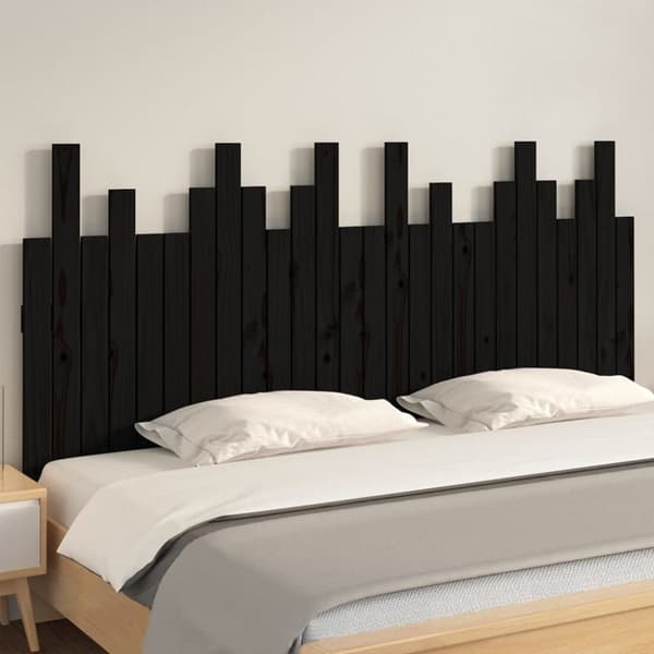 Sängynpääty seinälle musta 166x3x80 cm täysi mänty