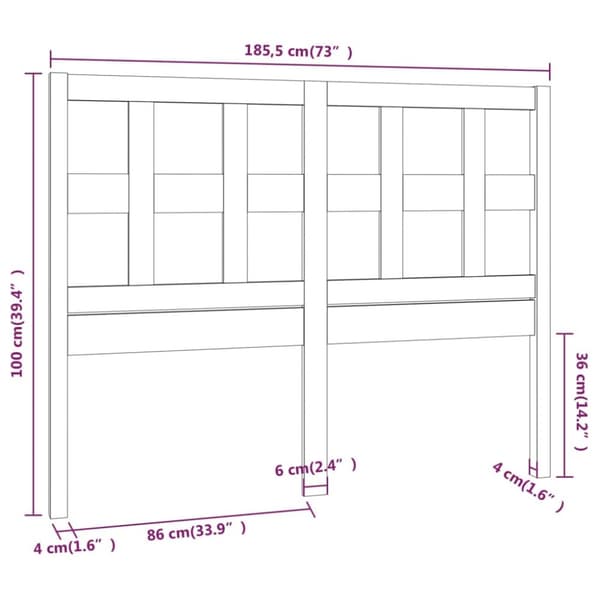 Sänggavel vit 185,5x4x100 cm massiv furu