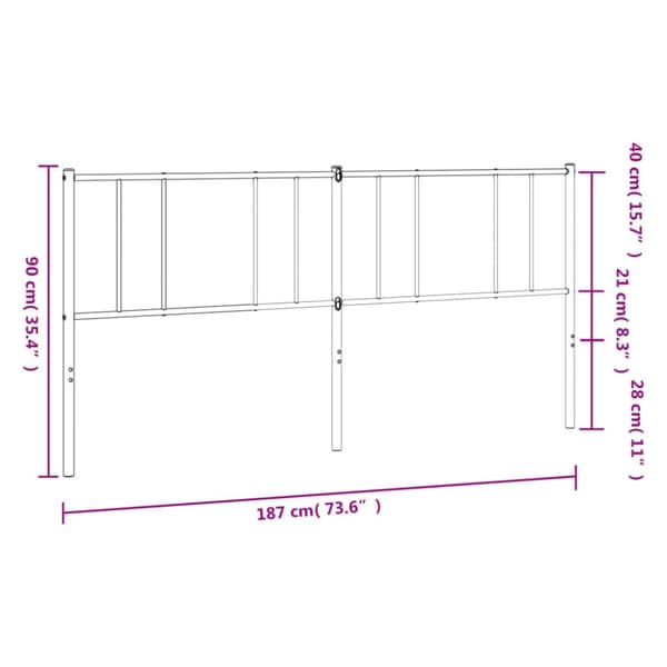 Metallinen sängynpääty valkoinen 180 cm