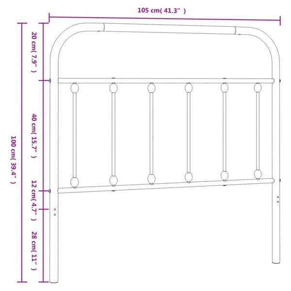 Metallinen sängynpääty valkoinen 100 cm