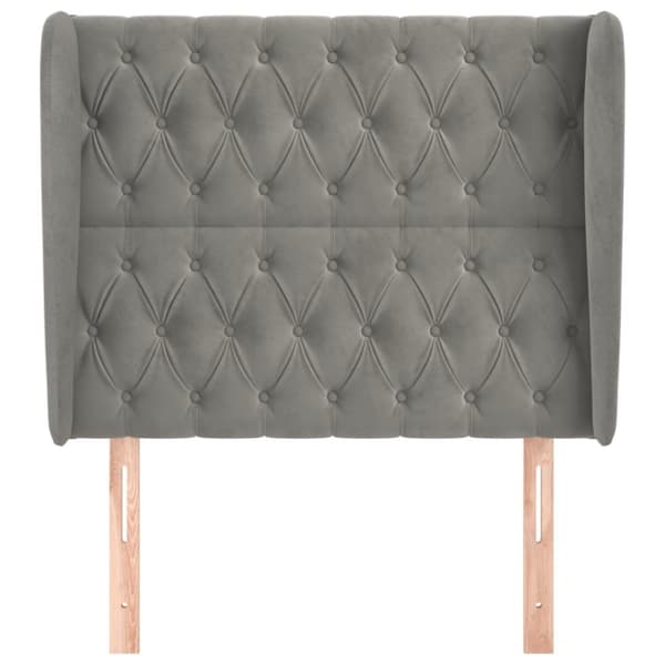 sengegavl med kanter 103x23x118/128 cm fløjl lysegrå