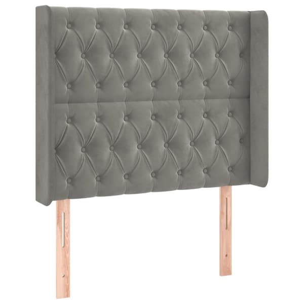 Sängyn pääty LED-valolla, vaaleanharmaa, 103x16x118/128 cm, sametti