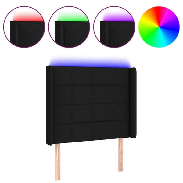 sengegavl med LED-lys 93x16x118/128 cm stof sort