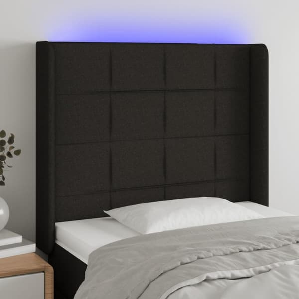 sengegavl med LED-lys 93x16x118/128 cm stof sort