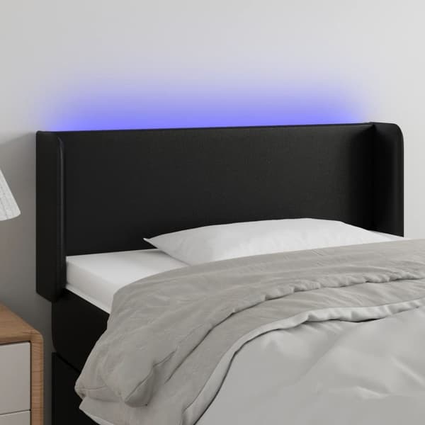 Sängyn pääty LED-valolla, musta, 93x16x78/88 cm, keinonahkaa