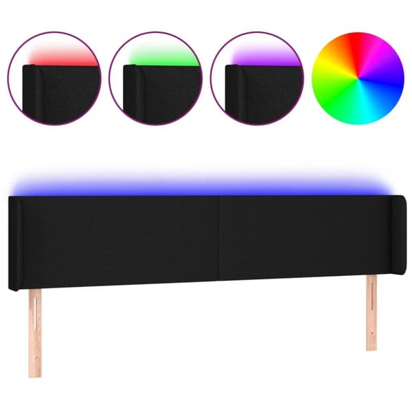 sengegavl med LED-lys 203x16x78/88 cm stof sort