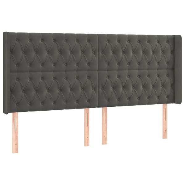 sengegavl med LED-lys 203x16x118/128 cm fløjl mørkegrå