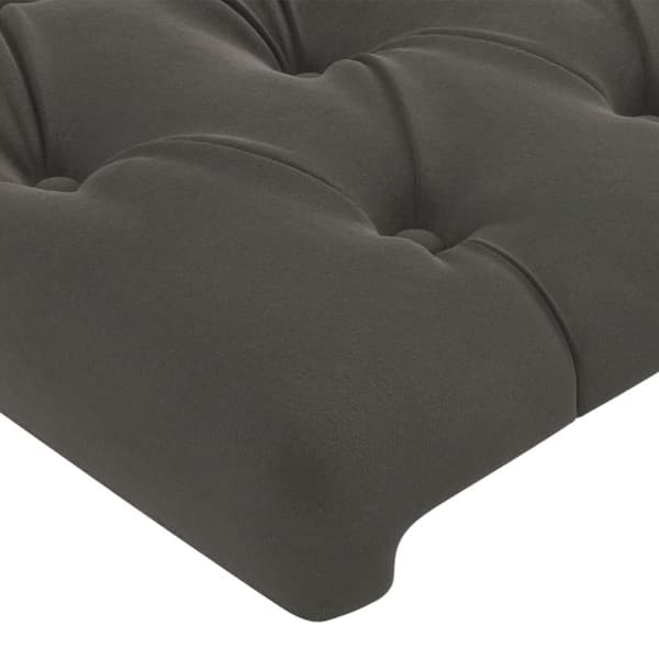 sengegavl med LED-lys 203x16x118/128 cm fløjl mørkegrå