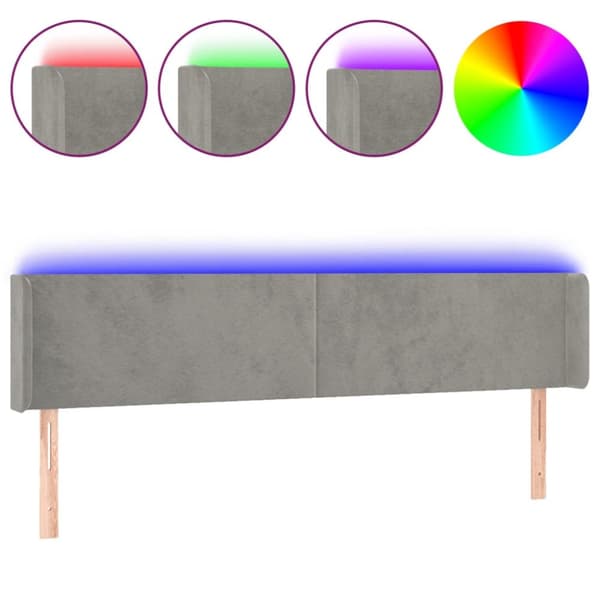 sengegavl med LED-lys 203x16x78/88 cm fløjl lysegrå