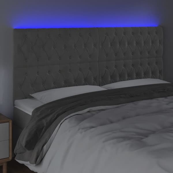 sengegavl med LED-lys 200x7x118/128 cm fløjl lysegrå