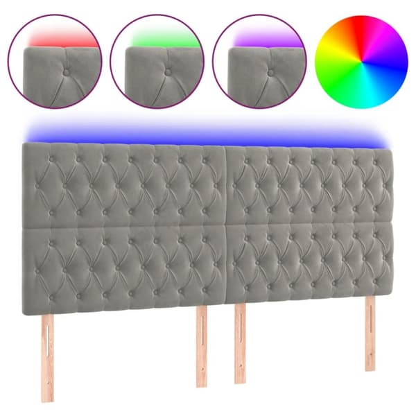 sengegavl med LED-lys 200x7x118/128 cm fløjl lysegrå
