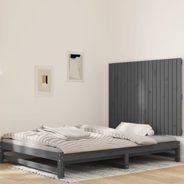 Sängynpääty seinälle harmaa 127,5x3x90 cm täysi mänty