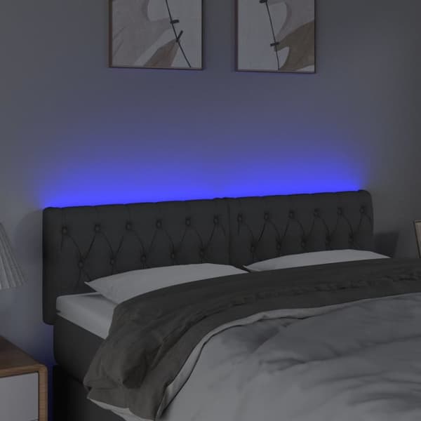 sengegavl med LED-lys 160x7x78/88 cm stof mørkegrå