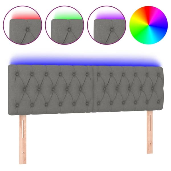 sengegavl med LED-lys 160x7x78/88 cm stof mørkegrå