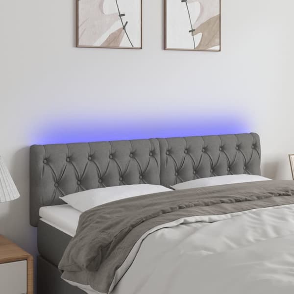 sengegavl med LED-lys 160x7x78/88 cm stof mørkegrå