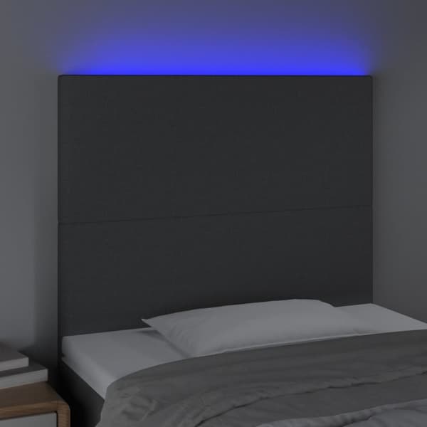 sengegavl med LED-lys 100x5x118/128 cm stof mørkegrå