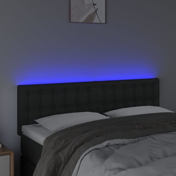 Sängyn pääty LED-valolla, musta, 144x5x78/88 cm, keinonahkaa