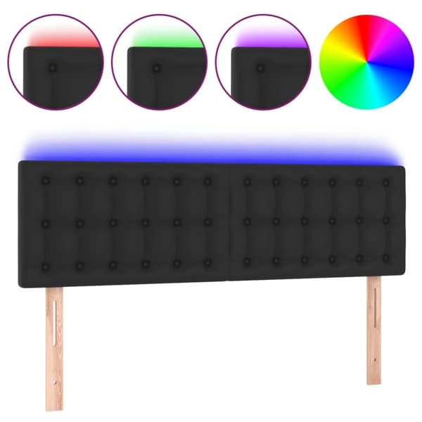 Sängyn pääty LED-valolla, musta, 144x5x78/88 cm, keinonahkaa